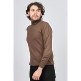 Ateş Triko Erkek Balıkçı Yaka Desenli Yün Kazak 6091598 Kahverengi - 2XL