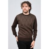Ateş Triko Erkek Bisiklet Yaka Desenli Kazak 6091805 Kahverengi - 2XL