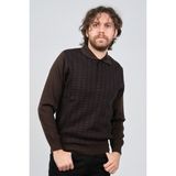 Ateş Triko Erkek Polo Yaka Desenli Yün Kazak 6092101 Kahverengi - M