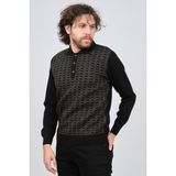 Ateş Triko Erkek Polo Yaka Desenli Yün Kazak 6092101 Siyah - M