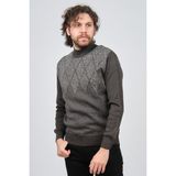 Ateş Triko Erkek Yarım Balıkçı Yaka Desenli Kazak 6091804 Füme - 2XL