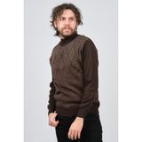 Ateş Triko Erkek Yarım Balıkçı Yaka Desenli Kazak 6091804 Kahverengi - 2XL