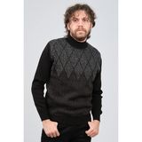 Ateş Triko Erkek Yarım Balıkçı Yaka Desenli Kazak 6091804 Siyah - 2XL