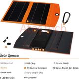 AteşTech 10.000 Mah Katlanabilir Güneş Enerjili Powerbank Çift Panelli 10W Enerji Gücü - Siyah