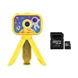 AteşTech 1080P Hd Çocuk Vlog Kamerası – Tripodlu, Eğitici Oyunlu Mini Fotoğraf Makinesi + 32GB Hafıza Kartı - Sarı