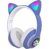 AteşTech Kart Girişli Kedi Bluetooth Kulaklık Yüksek Ses Akıllı LED Kulaklık - Mavi