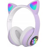 AteşTech Kart Girişli Kedi Bluetooth Kulaklık Yüksek Ses Akıllı LED Kulaklık - Mor