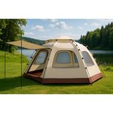 AteşTech Tam Otomatik 4 Mevsim Bej Oxford Kumaş Tenteli 8-10 Kişilik Kamp Çadırı 280x280x160 Cm