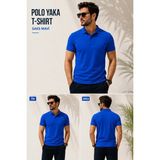 Atex Polo Yaka Cepli Erkek T-Shirt - XL - Mavi - Saks Mavisi