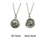 Athena Figürlü Bilgelik Tanrıçası Para Kolye – Çift Taraflı – 1 Adet – 60 Cm Zincirli Metal Kolye