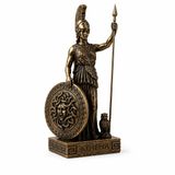 Athena Heykeli Dekoratif Obje – Medusa Kalkanlı Yunan Mitolojisi Biblo, Bronz Görünümlü Masa ve Salon Dekoru