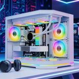 Atheron 3D Atheron Lion Panoramik Beyaz Gaming Kasa 6X120MM Argb Fanlı 360MM Sıvı Soğutma Destekli Temperli Cam