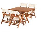 Atina Lüx Minderli Katlanır Ahşap Bahçe Balkon Takımı - 80x120 Masa + 4 Sandalye Set