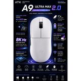 ATK Dragonfly A9 Ultra Max 2.0 Beyaz Optik Şarjlı Kablolu/Kablosuz Gaming Mouse