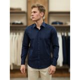 Atk Giyim Atkgiyim Erkek Slim Fit Gizli Düğme Detaylı Pamuklu Saten Gömlek - 5 Renk Seçeneği Klasık Gömlek Spor Kesim Takım Elbise Gömleği - Lacivert - XL