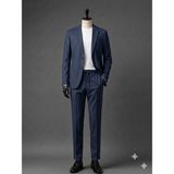 Atk Giyim Erkek Beli Ipli ve Lastikli Smart Casual Takım Elbise - Iki Düğmeli Mono Yaka Slim Fit Ceket & Pantolon Seti - Lacivert
