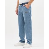 Atk Giyim erkek Beli Lastikli Bağcıklı Bol Kesim Keten Pantolon - Baggy Rahat Kalıp Mevsimlik Casual Pantolon - Mavi - 2XL