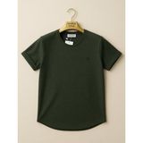 Atk Giyim Erkek Oval Kesim Geniş Açık Yaka Tişört - Etek Ucu Kavisli Casual T-Shirt - Kahve Antik