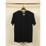 Atk Giyim Erkek Oval Kesim Geniş Açık Yaka Tişört - Etek Ucu Kavisli Casual T-Shirt - Siyah