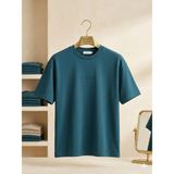 atk Giyim Erkek Oversize Rahat Kesim Dokulu Tişört - Oval Kesim Premium T-Shirt Gece Siyahı Krem Antrasit Mor Indigo Mavi - Gece Mavisi - L.