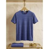 atk Giyim Erkek Özel Dokulu Ciddi Kumaş Tişört - Kendinden Desenli Premium T-Shirt Lacivert Beyaz Siyah Mint Yeşili Mavi - XL