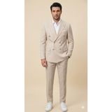 Atk Giyim Erkek Slim-Fit Çizgili Kruvaze Takım Elbise - Modern Kesim Ceket Pantolon - Krem - Beyaz