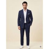 Atk Giyim Erkek Slim-Fit Çizgili Kruvaze Takım Elbise - Modern Kesim Ceket Pantolon - Lacivert - Açık Gri