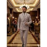 Atk Giyim Erkek Slim Fit Kruvaze Takım Elbise - 6 Düğmeli Italyan Kesim - Ekru - Altın - 2XL