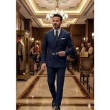 Atk Giyim Erkek Slim Fit Kruvaze Takım Elbise - 6 Düğmeli Italyan Kesim - Lacivert A - XL