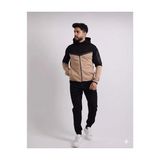 Atkgiyim Tech Fleece Erkek Renk Bloklu Su Geçirmez Fermuar Detaylı Kapüşonlu Eşofman Takımı - Krem - Kahve - Siyah - XL