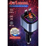 Atl Atlantis 4 Ü 1 Arada Hızlı Şarjyıldız Tavan Araç Şarj 77 cm Geri Çekilebilir Kablo Pd 3.0 Süper Hızlı Şarj - Siyah