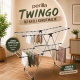 Atlanta Home Perilla Twingo Lüx Alüminyum 2 Katlı 4 Kanatlı Çamaşır Kurutmalığı Katlanabilir Dayanıklı Yer Tasarruflu - Gümüş