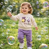 Atlas Baby House Kız Bebek-Çocuk 3 D Örgü Çiçek Detaylı Sweetshirt ve Pantolon 2'li Takım 9-18 Ay - Lila