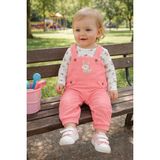 Atlas Baby House Kız Bebek Tavşan Desenli Waffle Kumaş Baskılı Uzun Kollu Salopet Tulum Takım - Pembe - 3 Ay