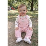 Atlas Baby House Kız Bebek Tavşan Desenli Waffle Kumaş Baskılı Uzun Kollu Salopet Tulum Takım - Pudra - 3 Ay
