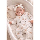 Atlas Baby House Organik Tavşan Figürlü Bandanalı Kız Bebek Patikli Yenidoğan Tulum - Ekru - 0 -3 Ay