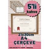 Atlas Sanat Galerisi 5 Adet A4 Çerçeve Diploma Belge Sertifika Fotoğraf Resim Çerçevesi Pvc 5 Li Kahverengi
