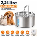 Atlt Atlantis 2.2 Litre Kedi Köpek Evcil Hayvanlar Için Su Pınarı Su Sebili Devir Daim 304 Paslanmaz Çelik Su Kontrol Seviyesi Için Şeffaf Su Seviyesi Filitreli Sesiz Çalışma USB 5V Giriş - Gümüş