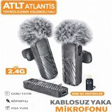 Atlt Atlantis 2.4g 60MAH Çift Set Kablosuz Yaka Mikrofonu Typec-Lightning Gürültü Önleyici Tak Çalıştır Vlog Röportaj Için Canlı Yayın 8 Gram - Siyah