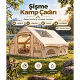 Atlt Atlantis 6 Kişilik 4 Mevsim 2 Kapılı Panoramik Tavan Pencereli Su Geçirmez Güneşe Karşı Korumalı Şişme Kamp Çadırı - Bej