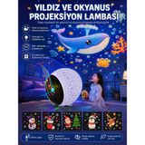 Atlt Atlantis Çocuk Odası Bebek Odası Gece Lambası Hoparlör Bluetoothlu Yıldız ve Okyonus Projeksiyon Gece Lambası Ahşap Standlı Kumandalı Müzikli Galaksi Ay Işığı - SİYAH