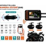 Atlt Atlantis M5F Aksiyon Kamerası Motorsiklet Ön ve Arka Kamera Sistemi 170 Derece Geniş Lens Full Hd 1080P Kayıt 3.0 Inç Ekran Wifi Gps Su Geçirmez Gece Görüşü Desteği Tüm Motorsikletlere Uyumlu - Antrasit - Siyah