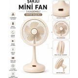 Atlt Atlantis Şarjlı Mini El Fanı Masaüstü Fan 3 Kademeli 5 Kanatlı Oynar Başlıklı Vantilatör Klima Fan 1200MAH USB Şarj - Bej