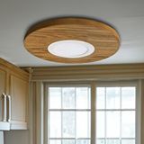 Atolye 10 33 Cm , Yuvarlak Meşe Kaplama Led Tavan Aydınlatması Walnut