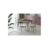 Atolye Casa 70x120 Mutfak Masası Takımı Açılır Mermer Desenli Ay Model 1 Masa 4 Sandalye Antrasit