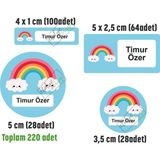 Atölye Çizgi Mavi Gökkuşağı Okul Etiketi, Kalem Defter Etiketi Isme Özel