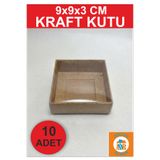 Atölye Doruk 10 Adet 9x9x3 Cm Asetat Kapaklı Kraft Kutu Düğün Nişan Kına Hediyelik Kutu-Yılbaşı Hediyesi Paket Ambalaj-Bebek Doğum-Mum-Mumluk-Anahtarlık Kutusu