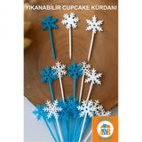 Atolye Doruk Mavi-Beyaz Kar Tanesi Cupcake Kürdanı-Yılbaşı Masa Süsleme-Elsa Frozen Pasta Süsleme Malzemeleri