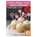 Atölye Doruk Pembe Yıldız Cupcake Kürdanı-Renkli Doğum Günü Parti Pasta Süsleme Malzemeleri