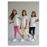 atölye kids Kız Çocuk 3’lü Kapri Tayt Seti Siyah Pembe Organik Krem Pamuklu Rahat Günlük Kapri 4-12 Yaş